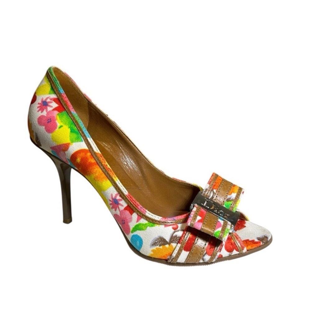 Vintage Christian DIOR Dior Stripes Peep Toe Multicolor Size 6.5